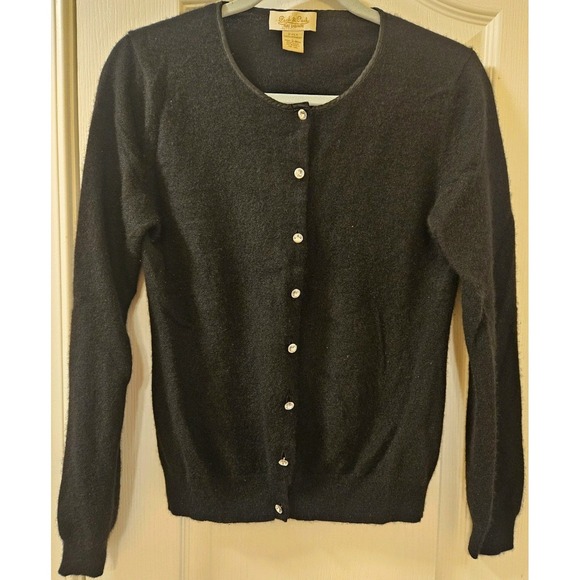 Womens Black Cashmere Sweater Rhinestones Classic Goth Wedding Formal Church - Picture 2 of 7